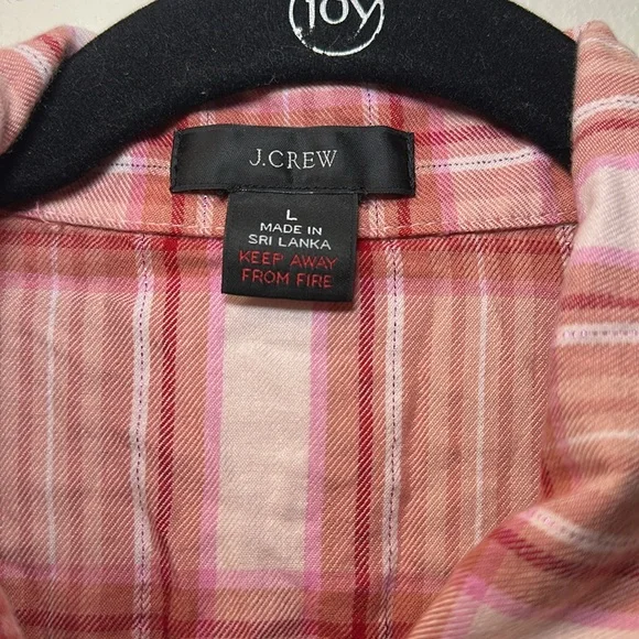 💛J. Crew Women’s Flannel Long Sleeve Pajama Top in Blush Tartan Sz L BD198 - Picture 2 of 6